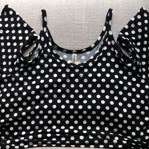 Grecerelle Black Polka Dot Tank Cold Shoulder Dress